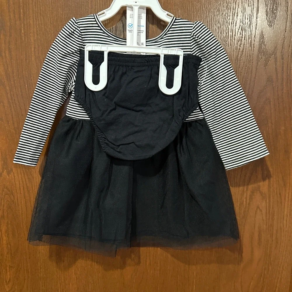 Carters Girls Black White Stripe‎ Cat Tulle Dress